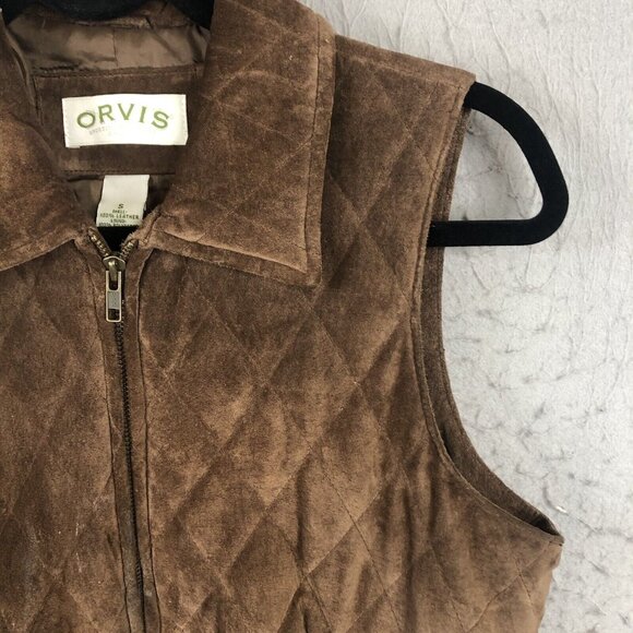 Vintage Orvis Leather Vest Womens Small Brown Suede Quilted Equestrian Retro - Picture 11 of 16